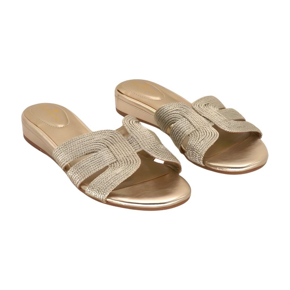 Bandolino Metallic Gold Braided Slide Sandals